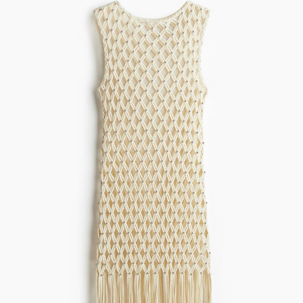 Cream Sleeveless Fringe Dress